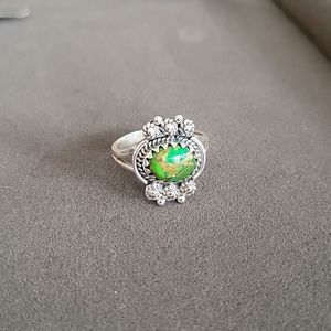 Green Turquoise and Copper Sterling Ring